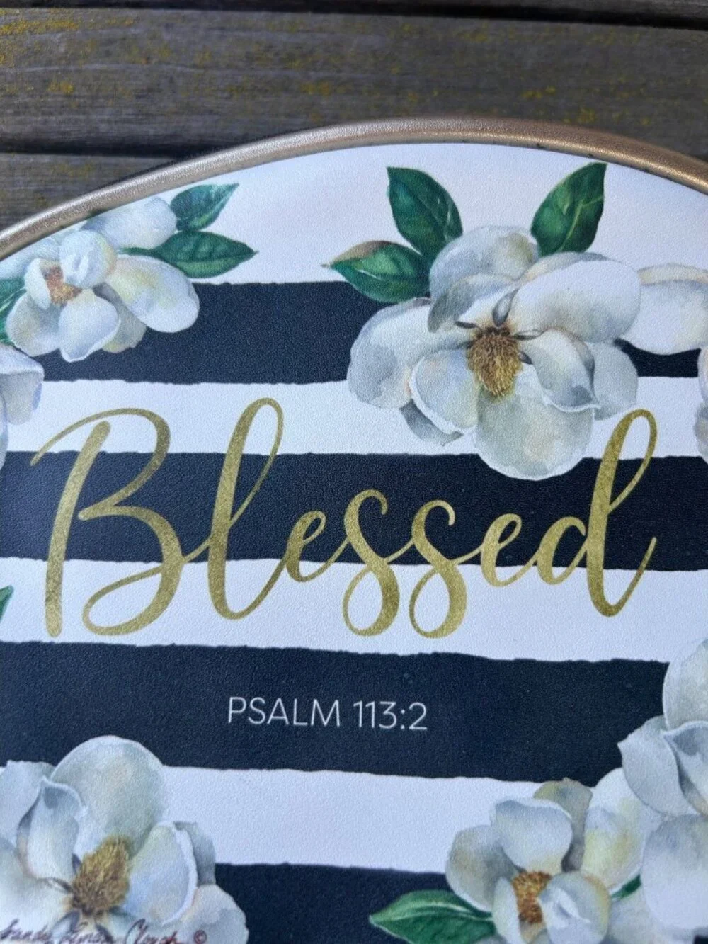 Blessed by Sandy Lynam Clough Magnolia Flowers Striped Cosmetic Makeup Case